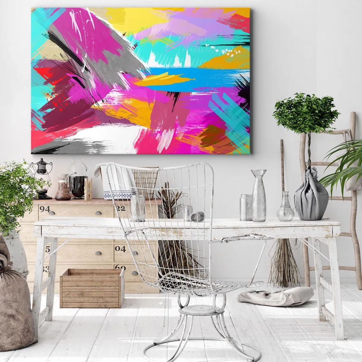 Quadro em tela - Abstração dinâmica em cores intensas - 70x50cm - Pinte, pinte, mais uma vez - Decoração de parede moderna para a sala de estar e quarto ARTTOR