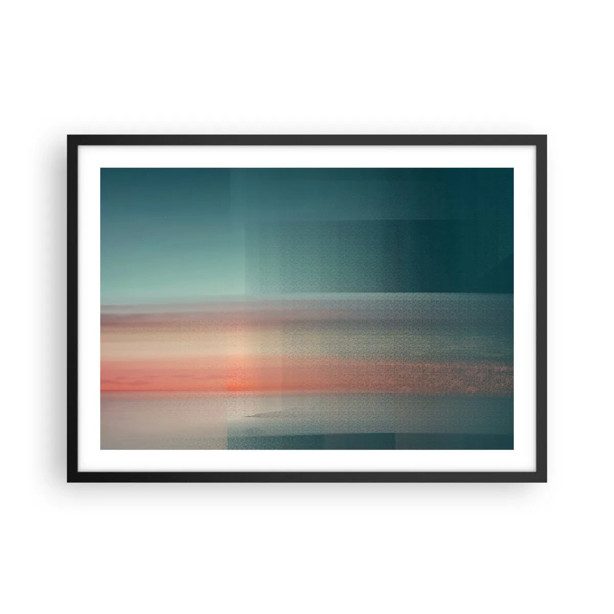 Pôster com moldura preta - Resumo: ondas de luz - 70x50 cm
