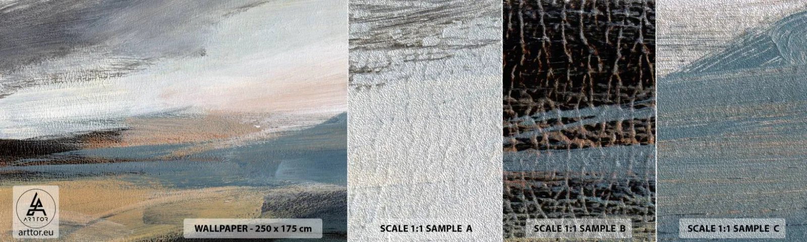 Amostra de papel de parede Premium Sand - Abstração: paisagem do norte - Pedaço, Abstração, Minimalismo - 100x30 cm