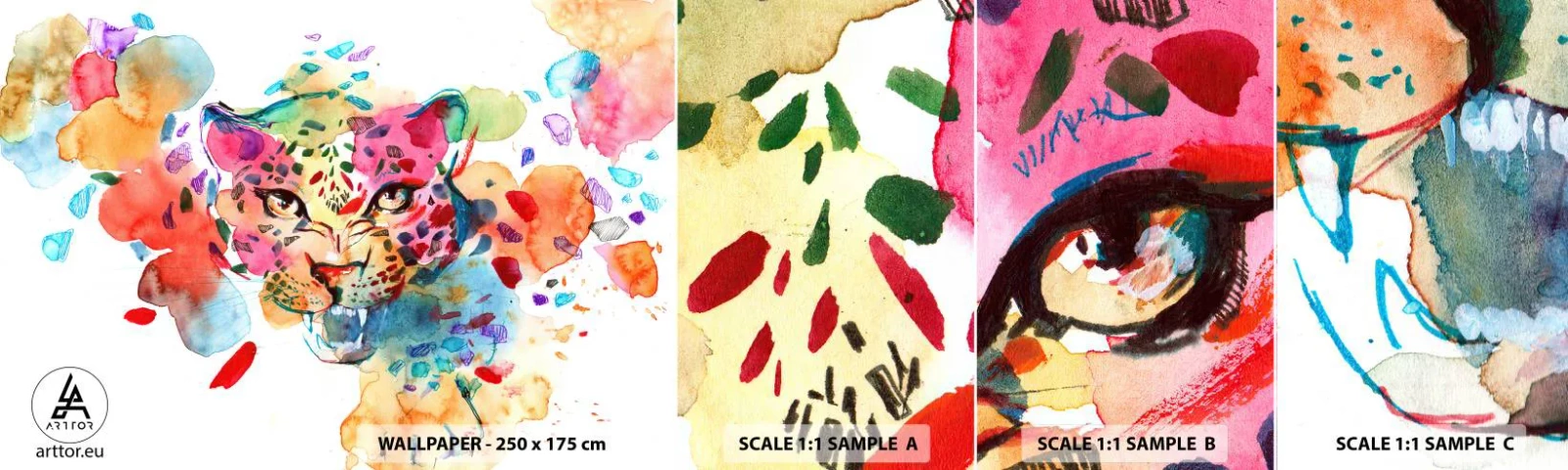 Amostra de papel de parede autocolante Deluxe Sticker - A Bela e a Fera - Pantera, Animais, Abstração - 100x30 cm