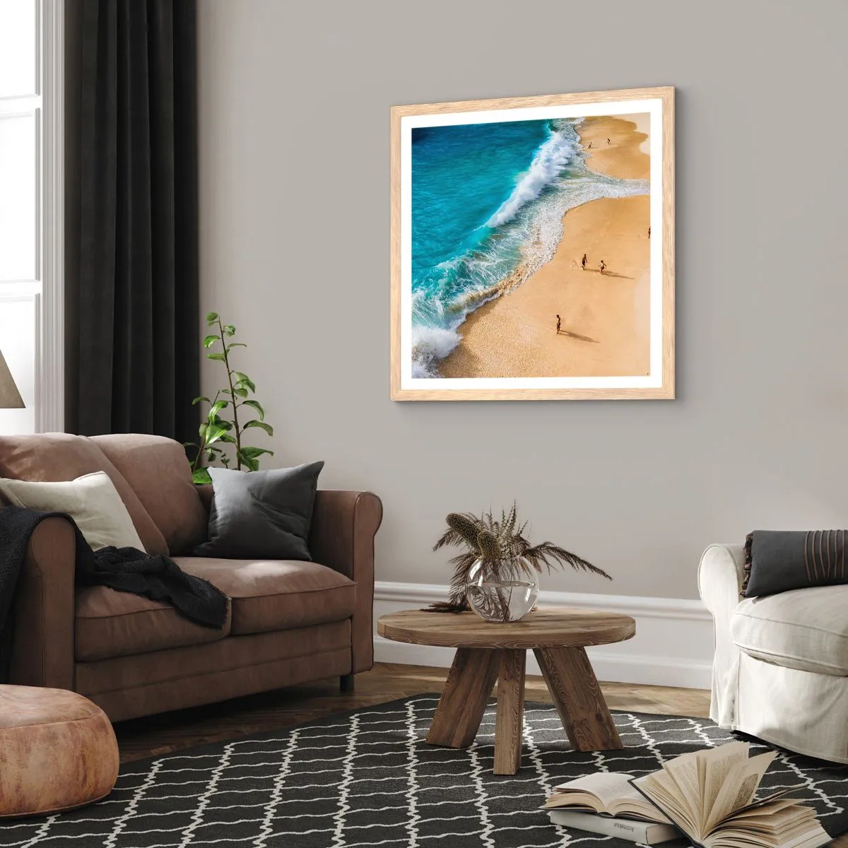 Pôster com moldura de carvalho claro - E depois o sol, a praia… - 40x40 cm