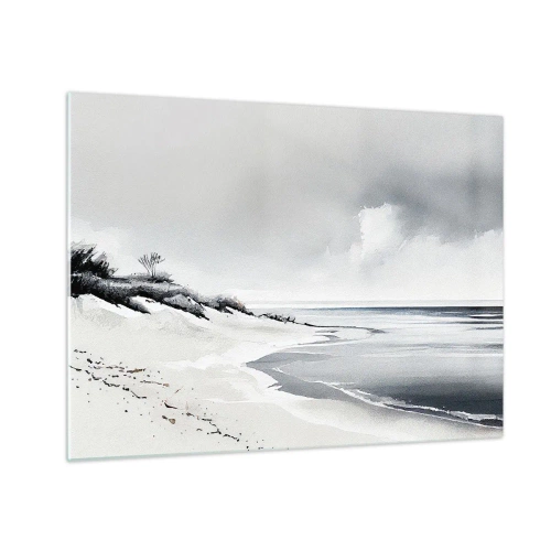 Quadro em vidro - Praia preta e branca com horizonte e mar calmo - 70x50cm - Juntos para sempre - Decoração de parede moderna para a sala de estar e quarto ARTTOR