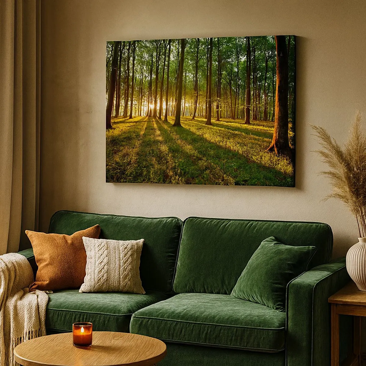 Quadro em tela - O pôr do sol na floresta decídua - 70x50cm - Fotografia de todas as primaveras - Decoração de parede moderna para a sala de estar e quarto ARTTOR