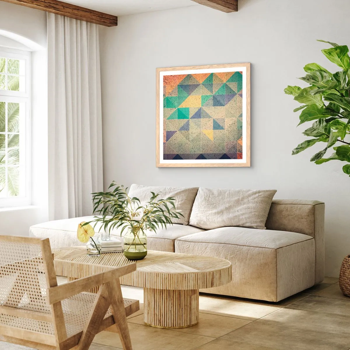 Pôster com moldura de carvalho claro - República dos triângulos - 50x50 cm