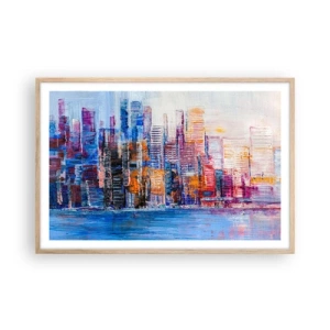 Pôster com moldura de carvalho claro - Metrópole alegre - 91x61 cm