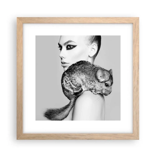 Pôster com moldura de carvalho claro - A dama com a chinchila - 30x30 cm