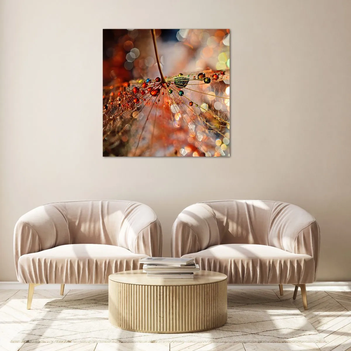 Quadro em vidro - Enroscado numa teia de aranha - 60x60 cm