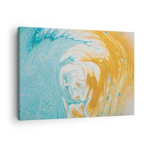 Quadro em tela - Ondas abstratas em tons de azul e dourado sobre tela - 70x50cm - Vórtice em pastel - Decoração de parede moderna para a sala de estar e quarto ARTTOR