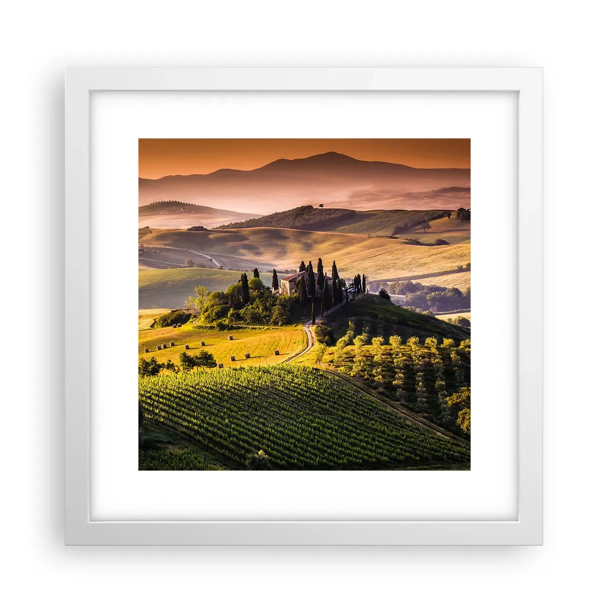 Pôster em moldura branca - Arcádia - Paisagem toscana - 30x30 cm