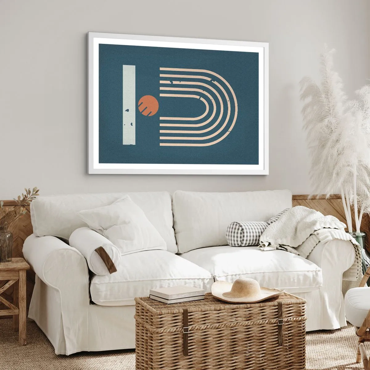 Pôster em moldura branca - Geometria em azul marinho - 91x61 cm