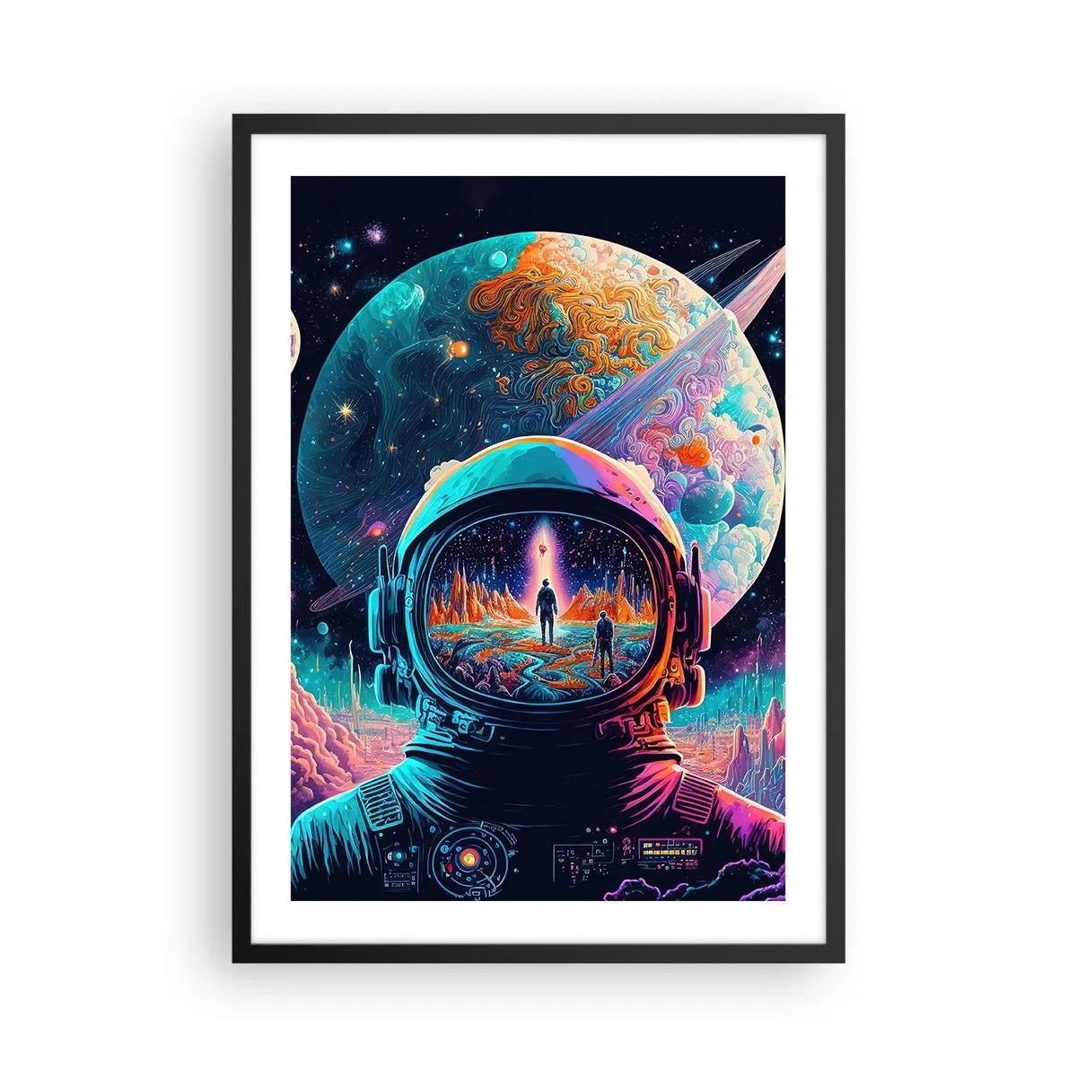 Pôster com moldura preta - Astronauta tendo como pano de fundo uma paisagem cósmica - 50x70cm - Os filósofos não sonharam com isso - Decoração de parede moderna para a sala de estar e quarto ARTTOR