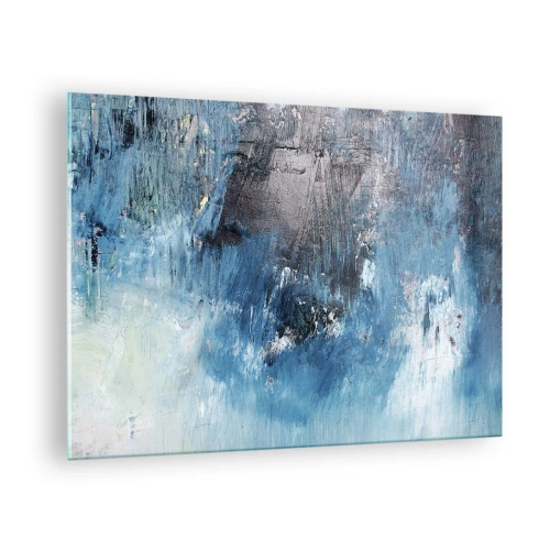 Quadro em vidro - Composição abstrata em tons de azul - 70x50cm - Rapsódia em azul - Decoração de parede moderna para a sala de estar e quarto ARTTOR