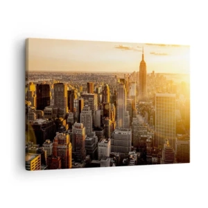 Quadro em tela - Horizonte da cidade de Nova York ao pôr do sol com vista para o Empire State Building - 70x50cm - Crescer ao sol - Decoração de parede moderna para a sala de estar e quarto ARTTOR