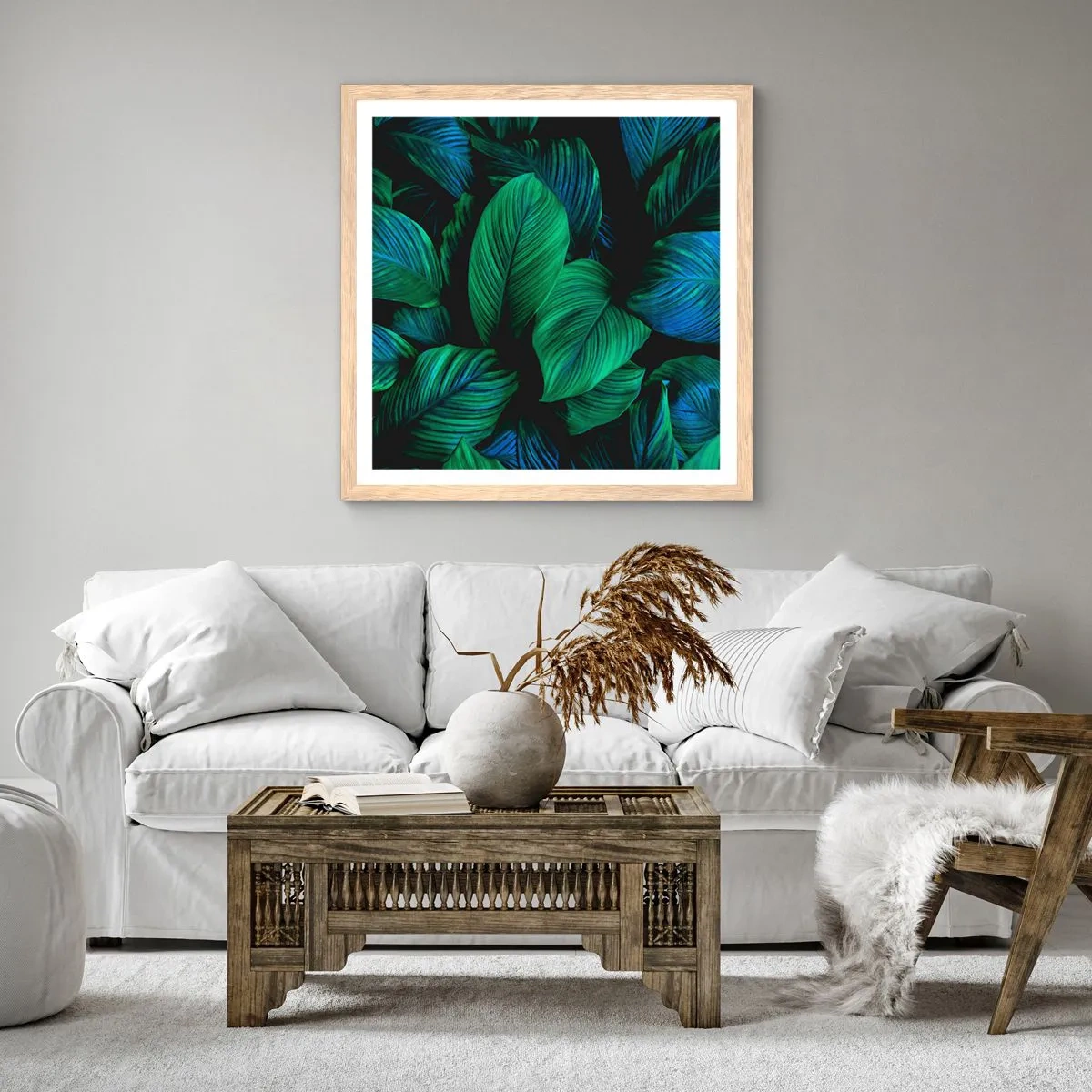 Pôster com moldura de carvalho claro - Na multidão verde - 60x60 cm