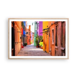 Pôster com moldura de carvalho claro - Beco arco-íris - 91x61 cm