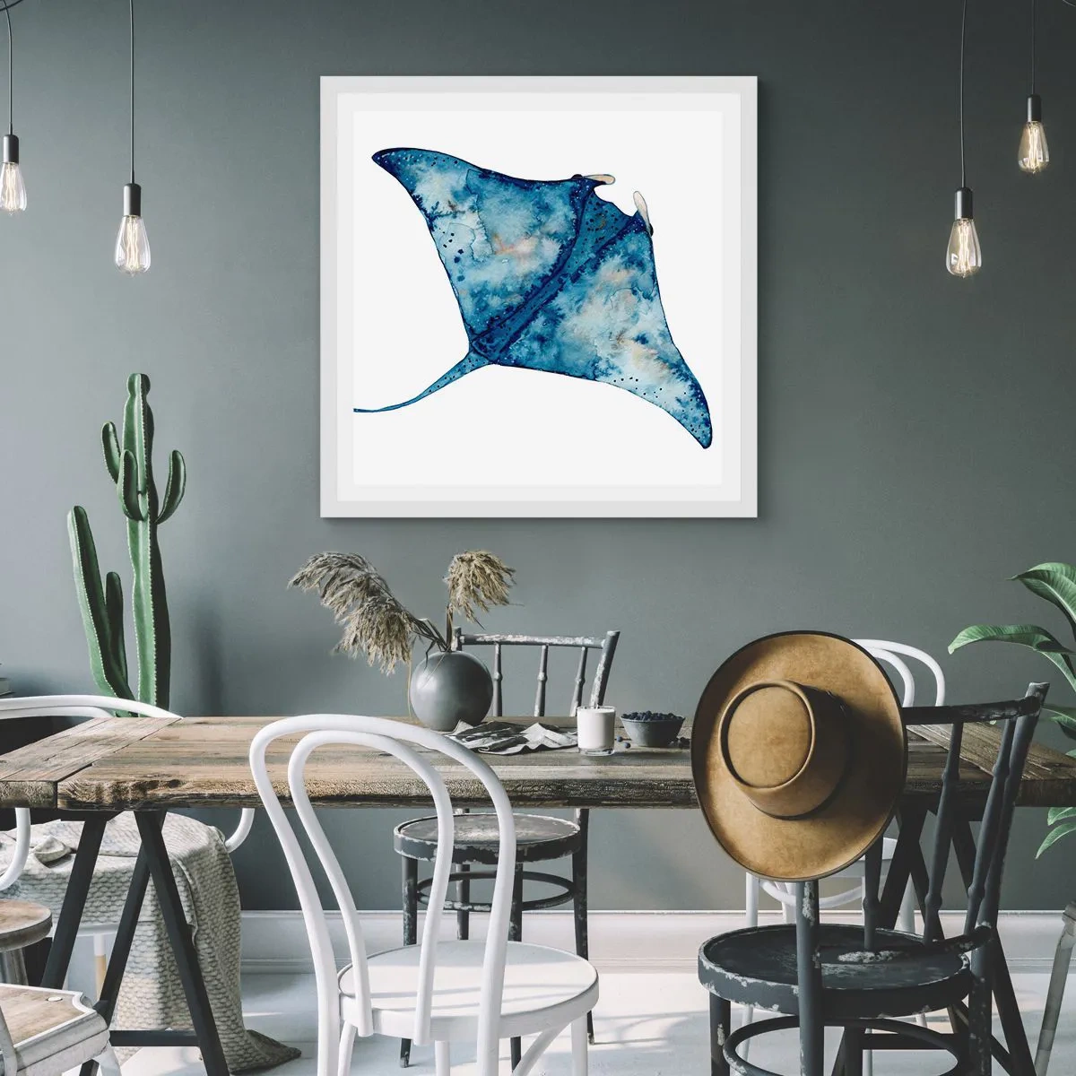 Pôster em moldura branca - A vida em azul - 30x30 cm