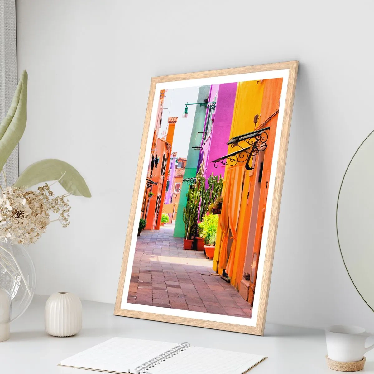 Pôster com moldura de carvalho claro - Beco arco-íris - 70x100 cm