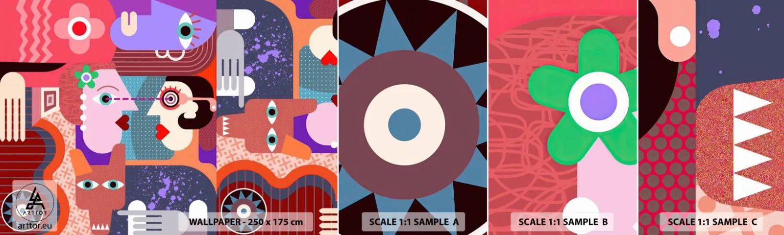 Amostra de papel de parede autocolante Deluxe Sticker - Olho no olho - Abstração, Pedaço, Rostos - 100x30 cm