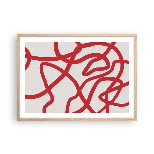 Pôster com moldura de carvalho claro - Vermelho em branco - 70x50 cm