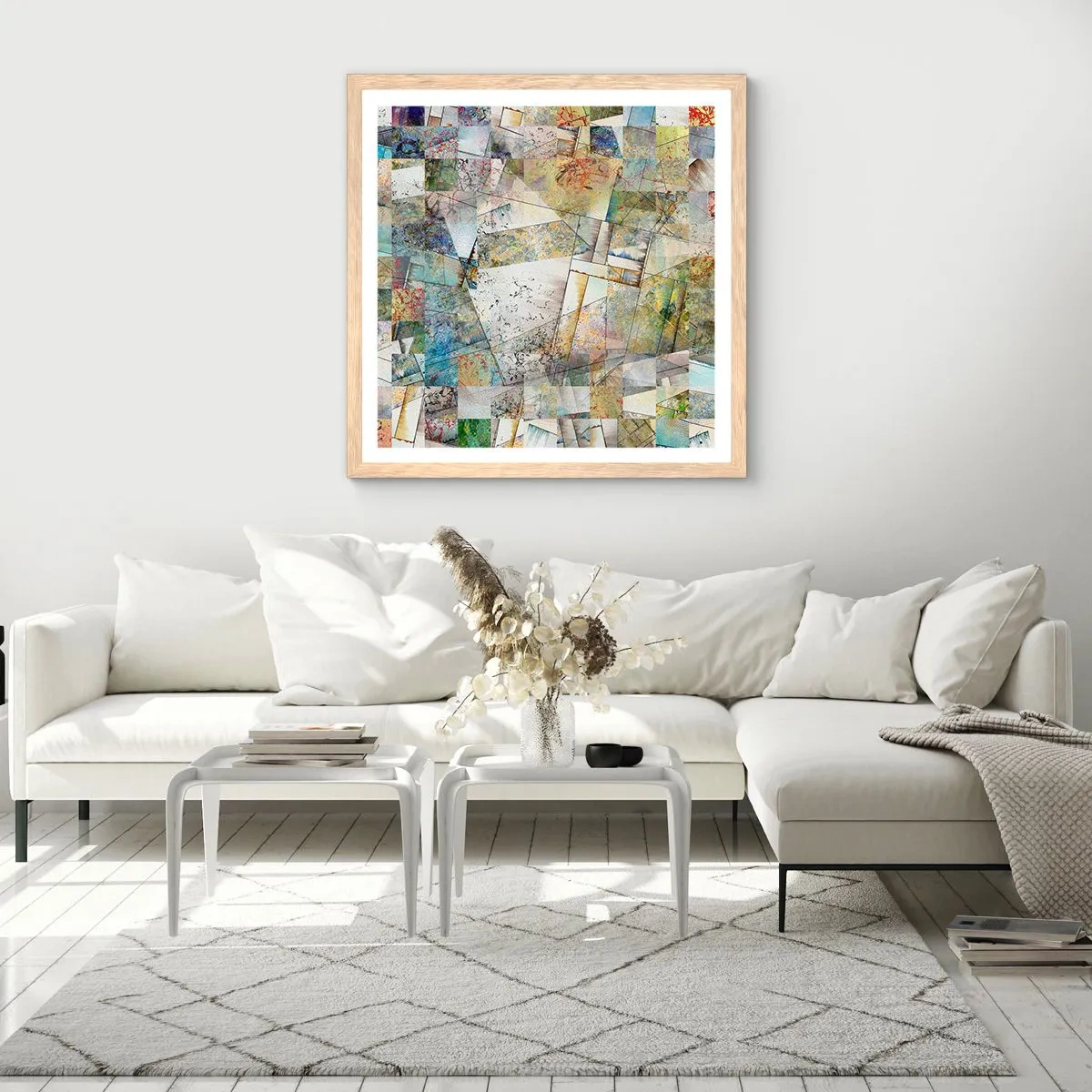 Pôster com moldura de carvalho claro - Embaralhamento geométrico - 50x50 cm