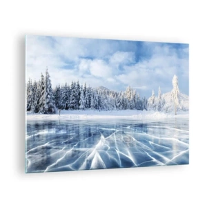 Quadro em vidro - Um lago congelado cercado por uma floresta de inverno - 70x50cm - Vista deslumbrante e cristalina - Decoração de parede moderna para a sala de estar e quarto ARTTOR