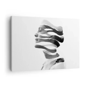 Quadro em tela - Retrato em preto e branco de uma mulher com efeito de listras surreal - 70x50cm - Retrato surrealista - Decoração de parede moderna para a sala de estar e quarto ARTTOR