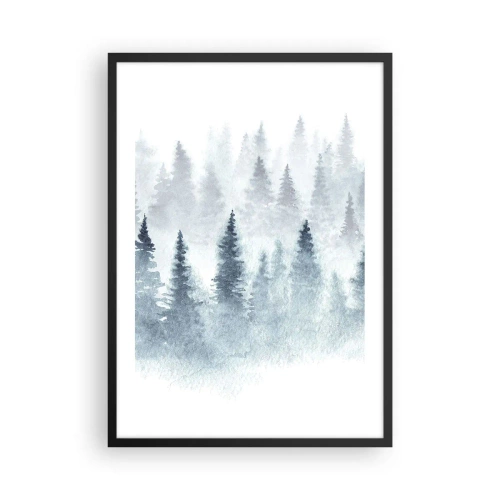 Pôster com moldura preta - Paisagem em aquarela com uma floresta na neblina - 50x70cm - Envolto no nevoeiro - Decoração de parede moderna para a sala de estar e quarto ARTTOR