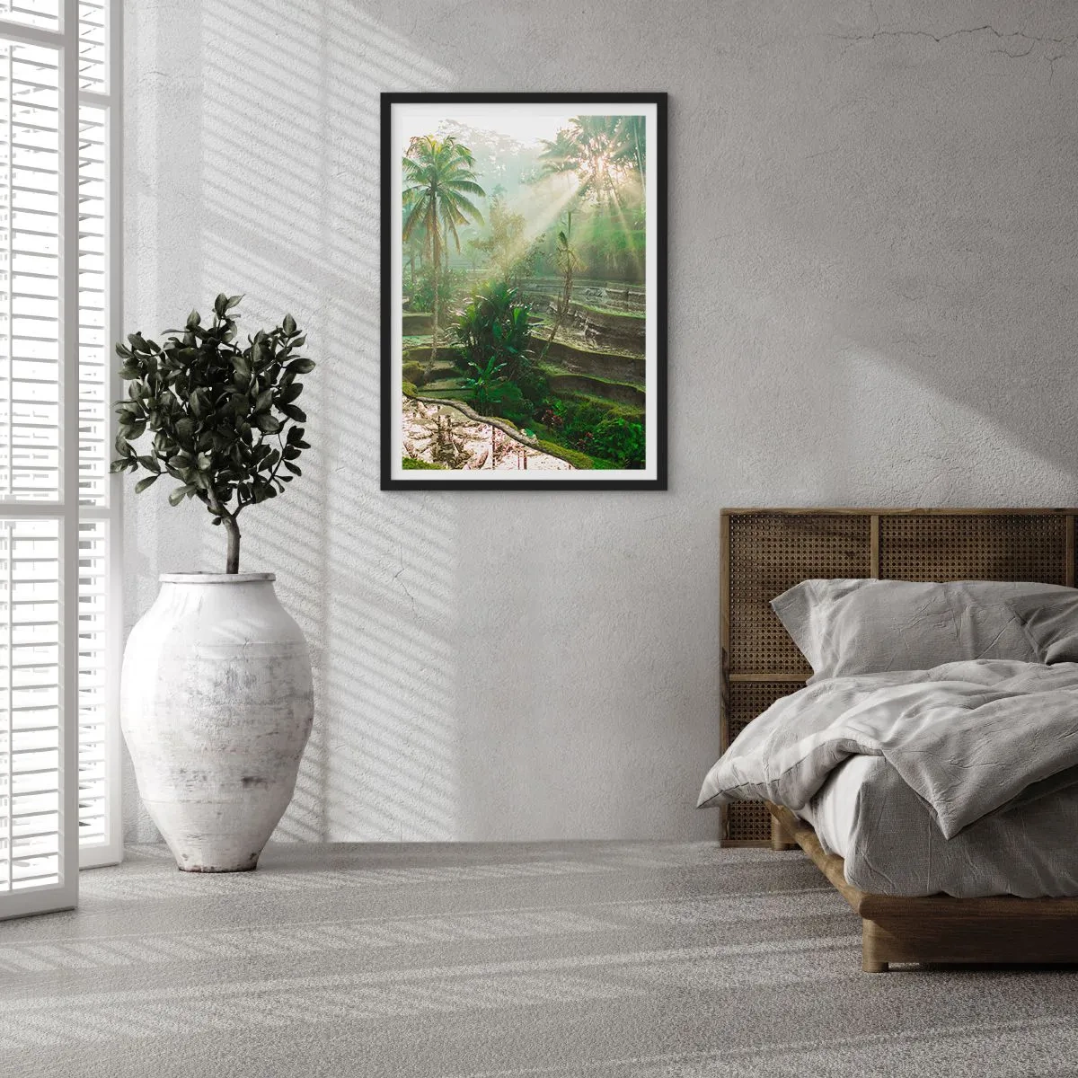 Pôster com moldura preta - Paisagem tropical com terraços de arroz e sol - 50x70cm - Crescer ao sol - Decoração de parede moderna para a sala de estar e quarto ARTTOR