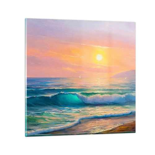 Quadro em vidro - O canto turquesa das ondas - 40x40 cm
