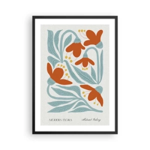 Pôster com moldura preta - Flores decorativas em tons de laranja e azul - 50x70cm - Em direção à terra, em direção ao sol - Decoração de parede moderna para a sala de estar e quarto ARTTOR