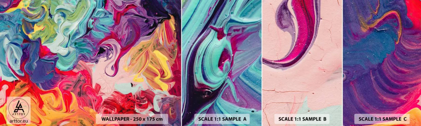 Amostra de papel de parede autocolante Deluxe Sticker - O nascimento das cores - Abstração, Pedaço, Padrão Moderno - 100x30 cm