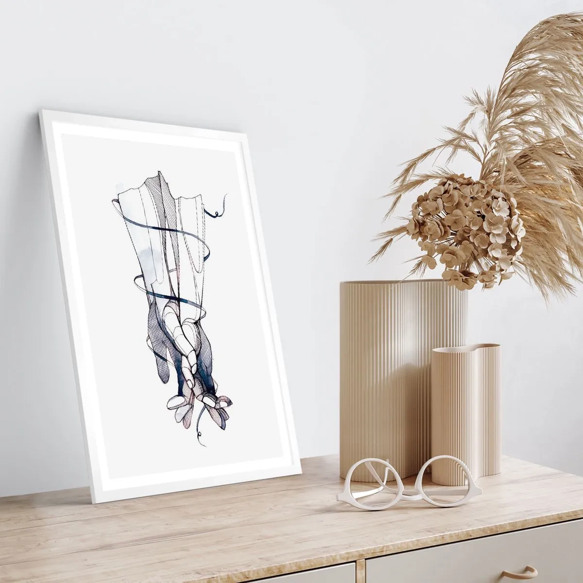 Pôster em moldura branca - Estudo do toque - 61x91 cm