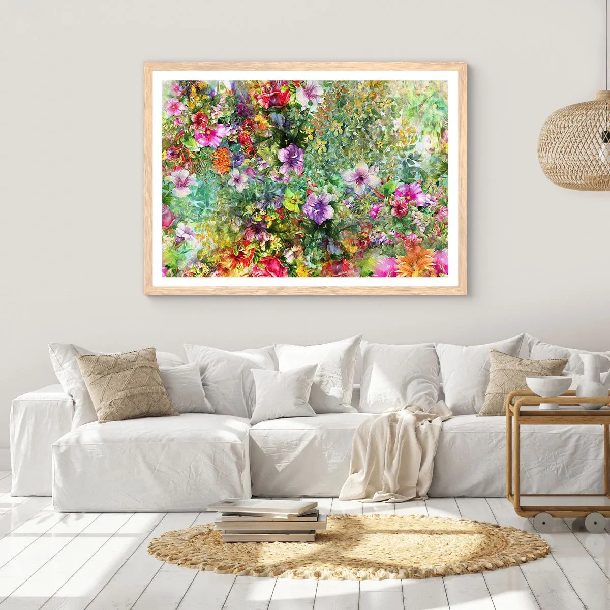 Pôster com moldura de carvalho claro - Nas flores para a perdição - 100x70 cm