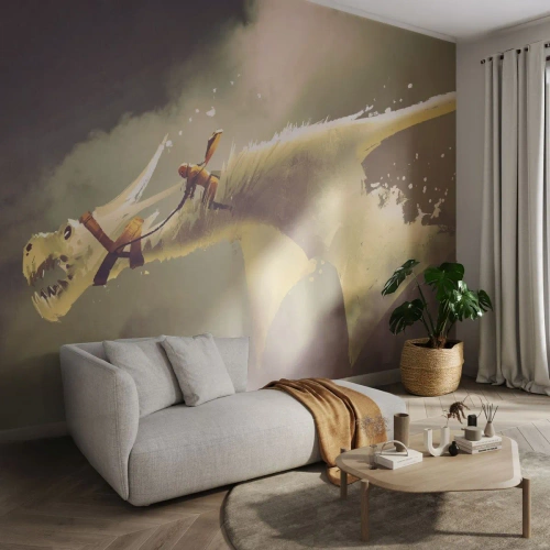 Papel de Parede Premium Canvas - A resgatar o mundo - Abstração, Fantasia, Dragão - 100x70 cm