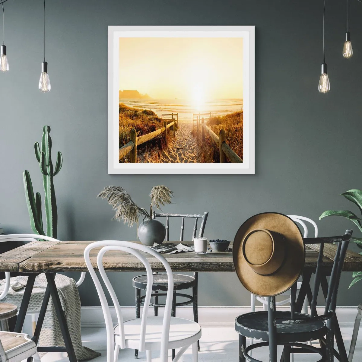 Pôster em moldura branca - Pelaa duna, em direção ao sol - 40x40 cm