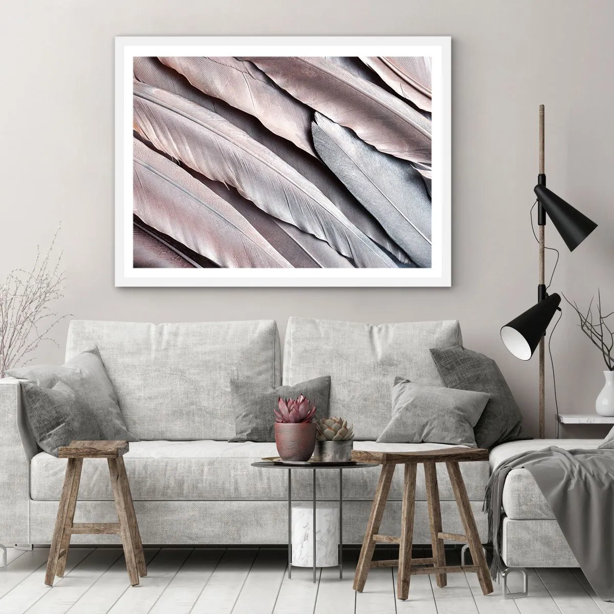 Pôster em moldura branca - Em prateado rosa - 100x70 cm