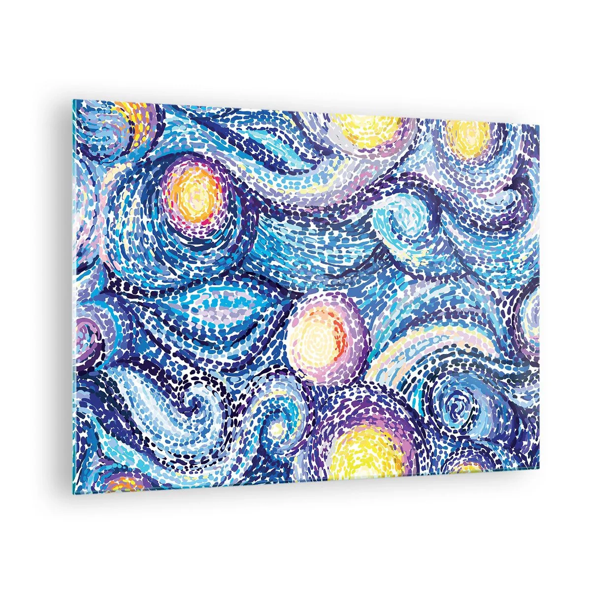 Quadro em vidro - Uma interpretação abstrata da Noite Estrelada em cores intensas - 70x50cm - De um quadro de van Gogh - Decoração de parede moderna para a sala de estar e quarto ARTTOR