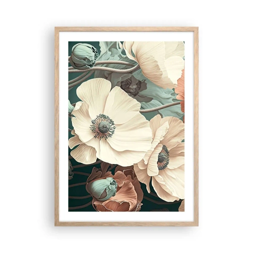 Pôster com moldura de carvalho claro - O sussurro das papoulas - 50x70 cm