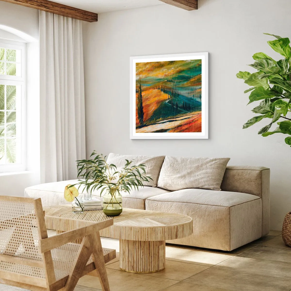 Pôster em moldura branca - Paisagem da Toscana - 30x30 cm