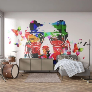 Papel de Parede Standard Eco - Urso da moda - Abstração, Urso, Copos - 350x256 cm
