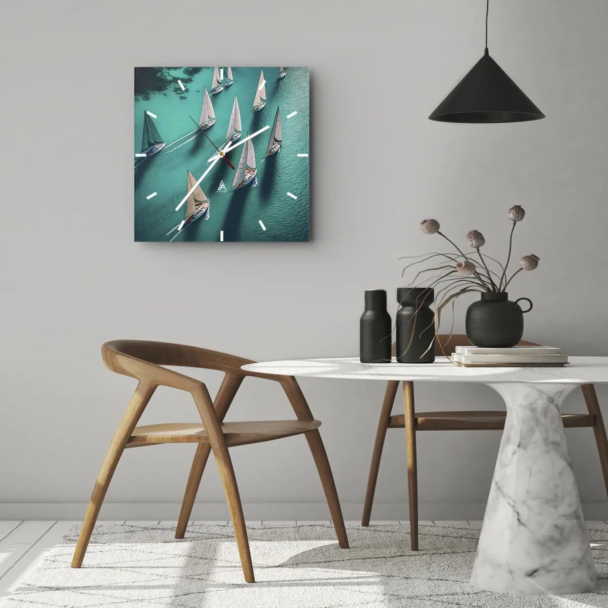 Relógio de parede - Relógio em vidro - Numa competição com o vento - 30x30 cm