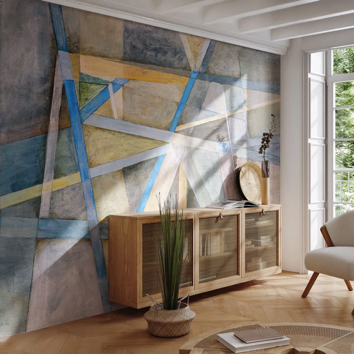 Papel de Parede Premium Sand - Em linha reta ou na diagonal? - Abstração, Pedaço, Padrão Moderno - 450x315 cm