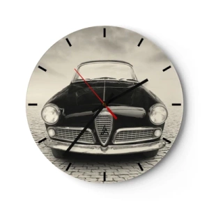 Relógio de parede - Relógio em vidro - A frente de um carro retrô clássico em uma estrada de paralelepípedos - 30x30cm - E como não me amar? - Decoração de parede moderna para a sala de estar, cozinha e quarto ARTTOR