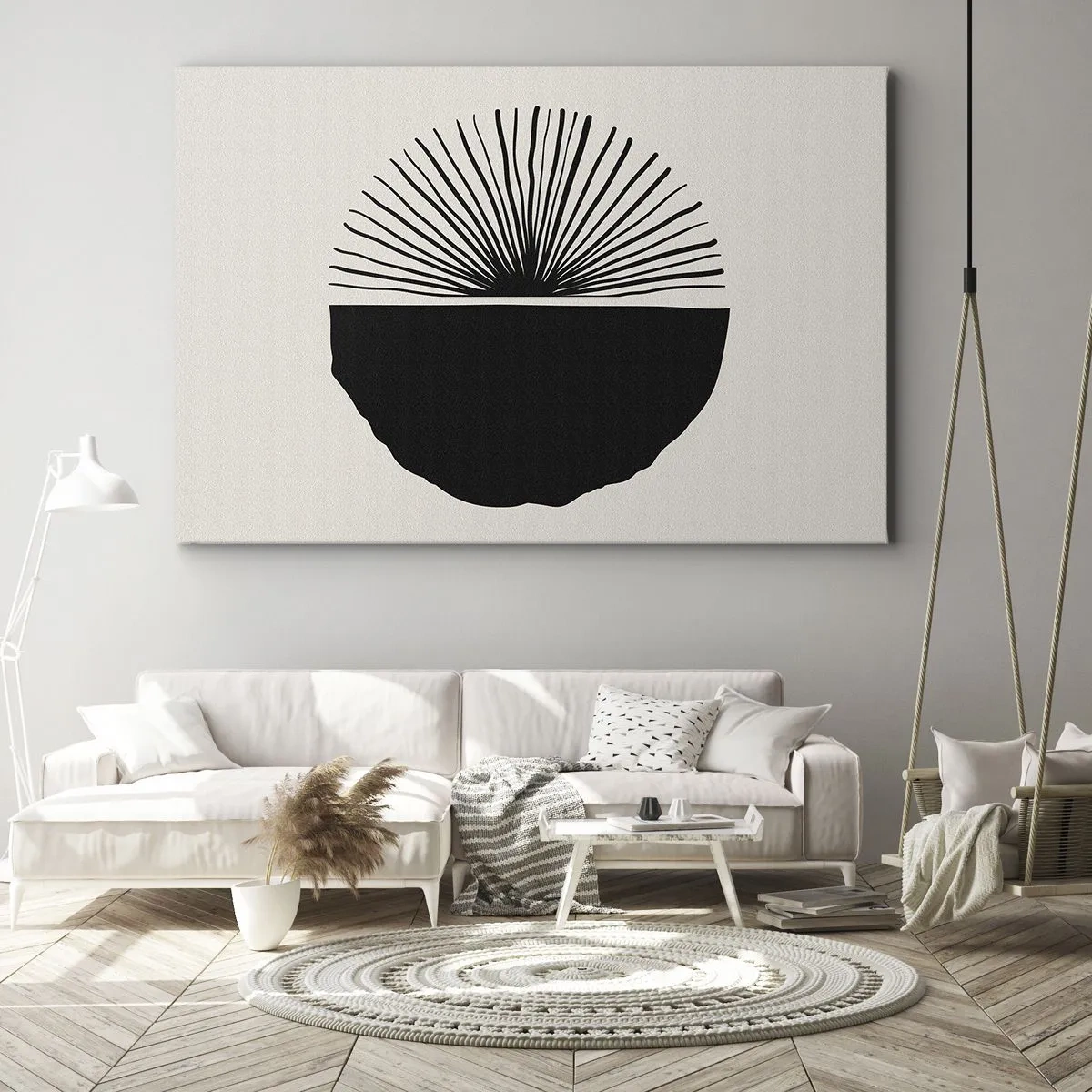 Quadro em tela - Motivo preto minimalista sobre fundo claro - 70x50cm - Uma gama de possibilidades - Decoração de parede moderna para a sala de estar e quarto ARTTOR