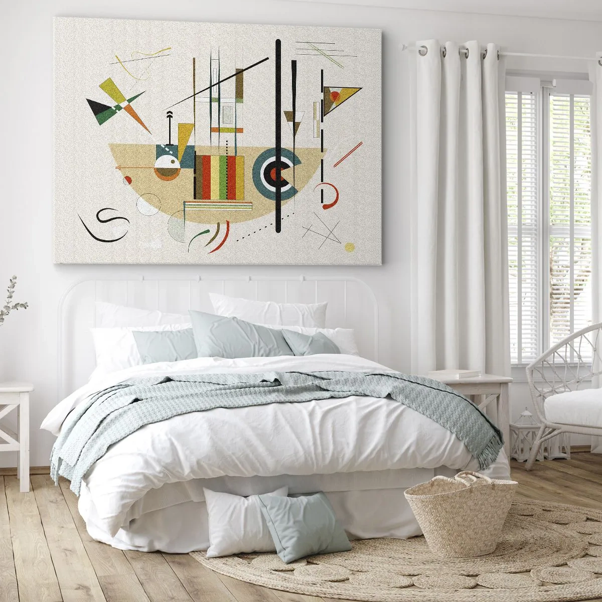 Quadro em tela - Abstração colorida com formas geométricas - 70x50cm - E o mundo ri - Decoração de parede moderna para a sala de estar e quarto ARTTOR