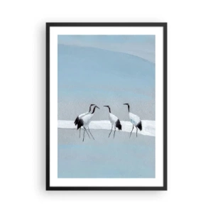 Pôster com moldura preta - Uma ilustração minimalista de guindastes em um fundo pastel. - 50x70cm - Depois de um dia quente - Decoração de parede moderna para a sala de estar e quarto ARTTOR