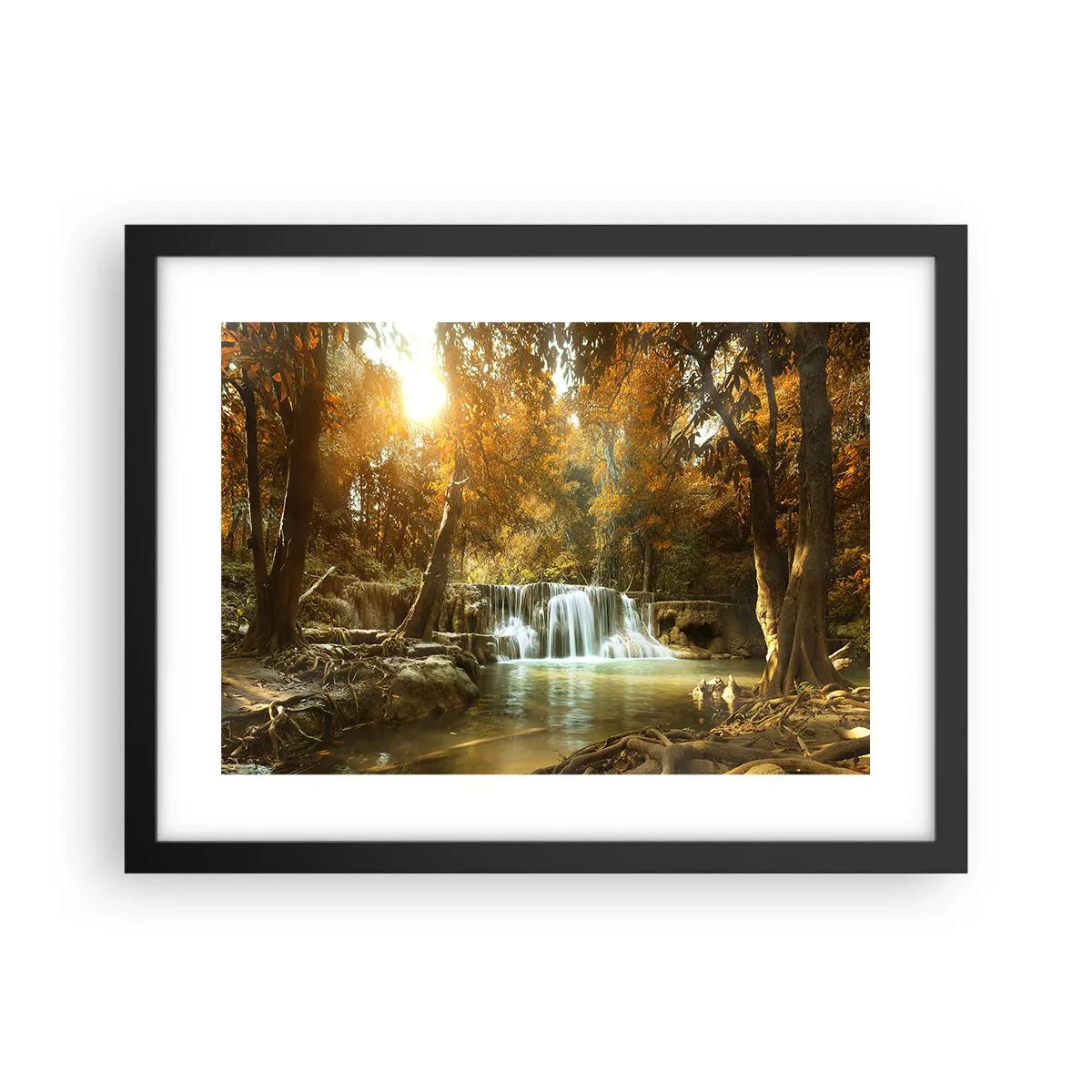 Pôster com moldura preta - A cascata do parque - 40x30 cm