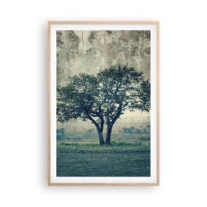 Pôster com moldura de carvalho claro - Uma macieira num prado azul? - 61x91 cm