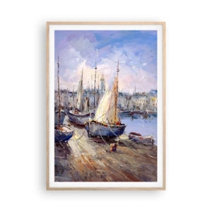 Pôster com moldura de carvalho claro - Uma cidade à beira da baía - 70x100 cm