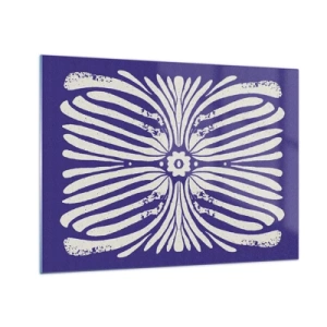 Quadro em vidro - Padrão étnico simétrico em fundo roxo - 70x50cm - Inspirações étnicas - Decoração de parede moderna para a sala de estar e quarto ARTTOR